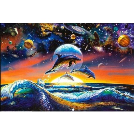 5d Oil Painting Style Dream Animal Dolphin Diy Diamond Painting Kits UK VM8587